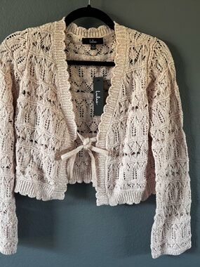 Lulus Blush Open-Knit Tie-Front Cardigan